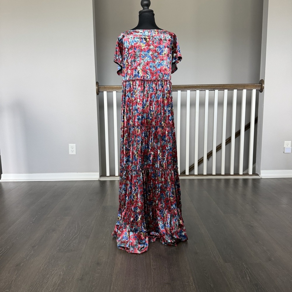 Natural Life Tiered Floral Velvet Maxi Dress Medium Boho Cottage Whimsigoth - Picture 4 of 10